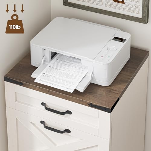 Halitaa 3-Drawer Farmhouse File Cabinet on Wheels - Rustic White, Includes Locking Casters