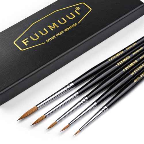 Kolinsky Sable Miniature Watercolor Brushes, Fuumuui 5pcs Professional Small Detail Paint Brushes for Watercolor Gouache Ink and More - Round #00000, #00, #0, #1, #3