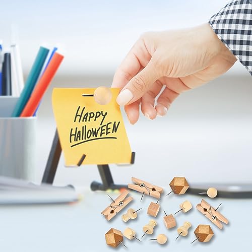 Wood Push Pins 128Pcs Tacks for Bulletin Boards Cork Boards Map Wall Decor