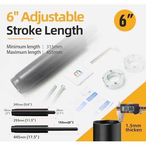 MASTERY MART Office Chair Gas Cylinder Replacement Kit, 6" Stroke Heavy Duty Hydraulic Pneumatic Piston, 1000 lbs Capacity, Universal Fit for Desk Chairs, Easy Installation with Removal Tool & Gloves