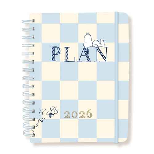 18 Month Planner/Calendar by Graphique, July 2025 ? Dec. 2026 Checkerd Peanuts Hardbound Spiral Planner, Monthly Tabs, Holidays, Reminder Stickers, 6¡± x 8¡±