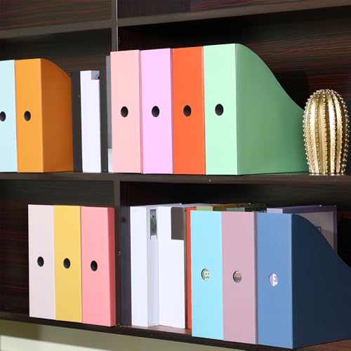 Colarr Bright Color 12 Pack Cardboard Magazine File Holders & Book Bins