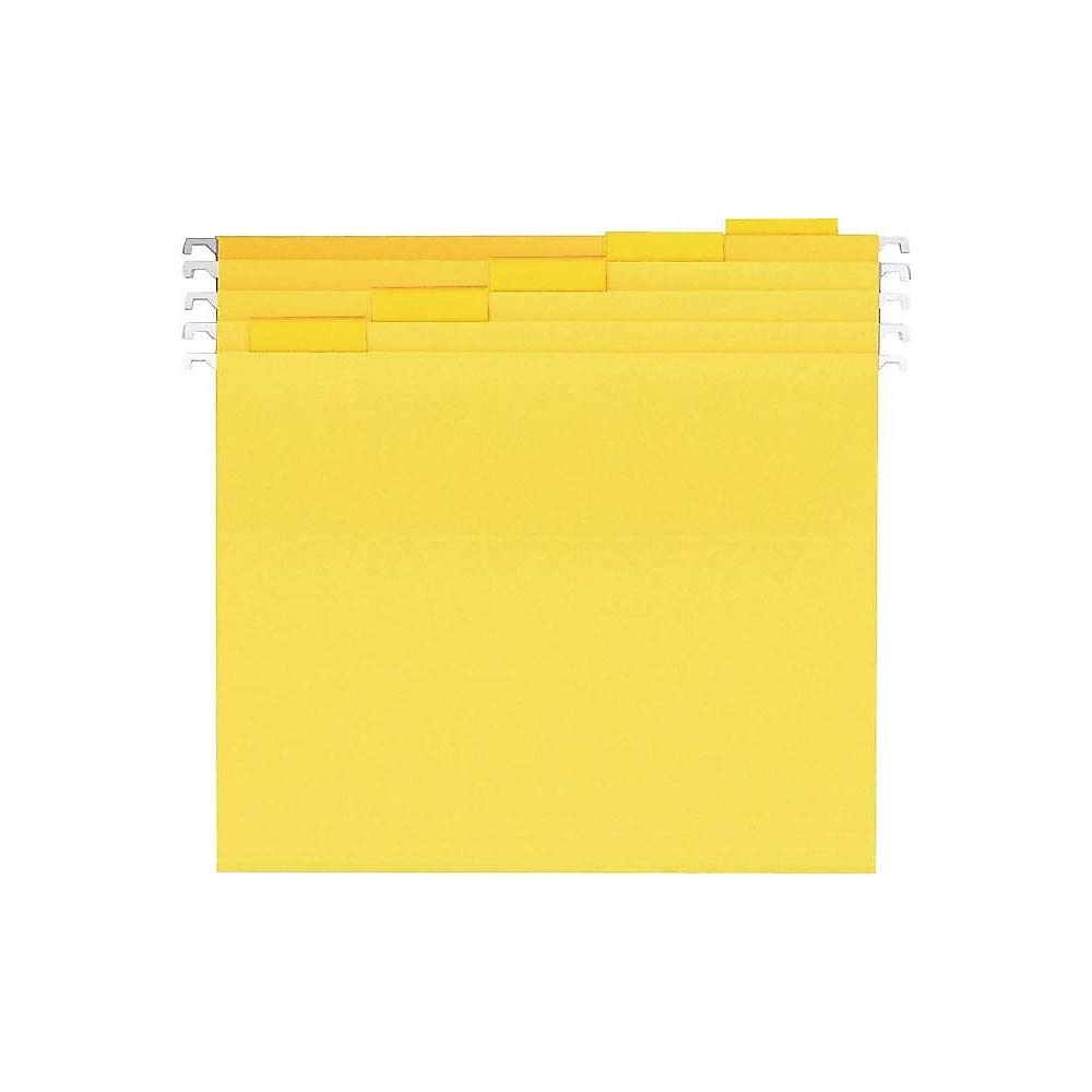 Staples Hanging File Folders, Letter Size, Yellow, 5‑Tab, Durable Construction – 25/Box