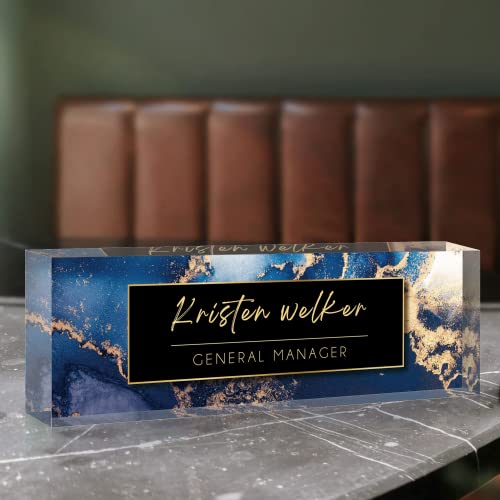Blue Custom Desk Name Plate Personalised Office Decor for Men Women