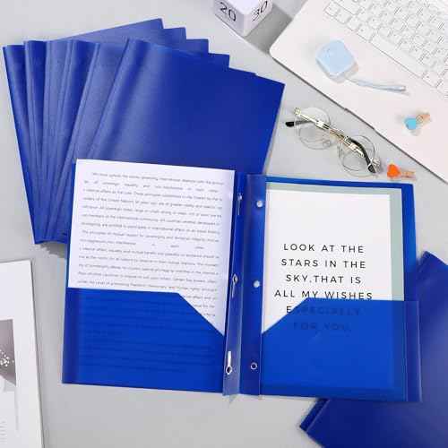 Patelai 48 Pcs Plastic Folders with 2 Pockets and 3 Prongs Home Folders with Card Slot Letter Size Heavy Duty Report Covers for Back to School(Blue,Classic)