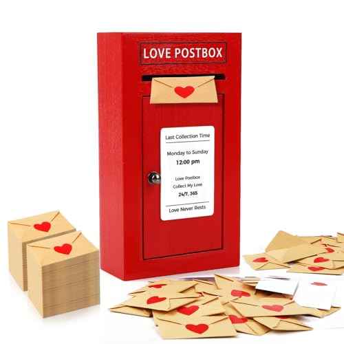 Romantic Love Postbox with 50 Mini Love Notes and Envelopes for Him, Cute Couple Gifts for Boyfriend, LoveLetter, Long Distance Relationship Gifts