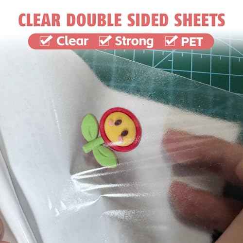 25 Sheets Clear Double Sided Adhesive Tape - Heavy Duty Sticky Crafts Tape Sheets for DIY Art, Tumbler Wrapping, Home Decoration, Scrapbooking (Strong & Removable)