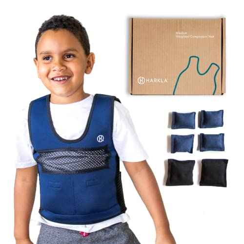 Harkla Weighted Vest for Kids - Neoprene Compression Vest - Ages 5 to 9 - Adjustable Kids Weighted Vest with 2lb weight - Breathable and Washable Compression Vest - Medium