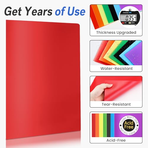 Rainbow 7-Pack Plastic Folder with Pockets & Labels - Durable 2 Pocket Office & School Folders