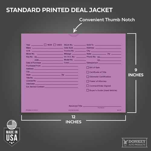 Printed Vehicle Deal Envelopes 9x12 Deal Jackets (100 Shrink Wrapped) (Lavender)