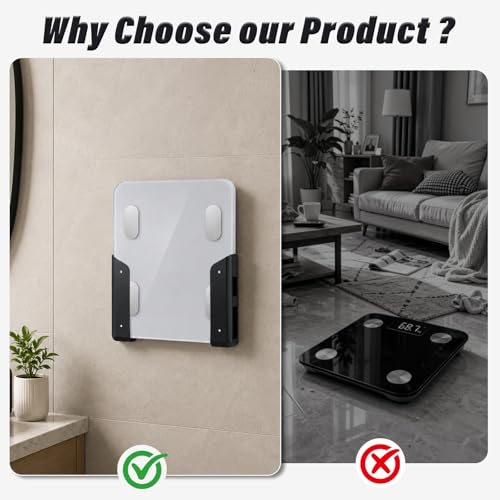 LIUXINYJEE Black Bathroom Wall Scale Holder – Wall Mount Scale Organizer with Adhesive & Screws