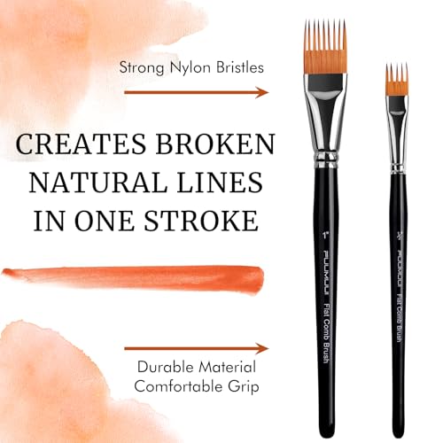 Fuumuui Grainer Brush Set?5pcs Professional Flat Comb Brushes for Unique Texture Painting Perfect for Artists Acrylic, Watercolor and Oil