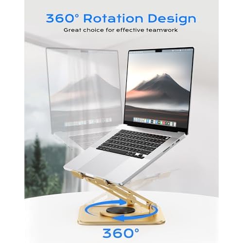 Adjustable Laptop Stand, Computer Stand with 360 Rotating Base, Ergonomic Laptop Riser Mount for Desk Foldable Protable Computer Desk Fits with MacBook Pro Air (10-16") - Gold