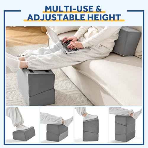 Foot Rest for Under Desk at Work, Adjustable Footrest for Office Chair & Gaming Chair,Ergonomic Footrest Pillow Desk Foot Stool with Washable Cover for Home, Airplane, Travel (Gray)