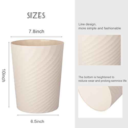 UUJOLY Plastic Small Trash Can Wastebasket, Garbage Container Basket for Bathrooms, Laundry Room, Kitchens, Offices, Kids Rooms, Dorms, (Beige, 1.8 Gallon)