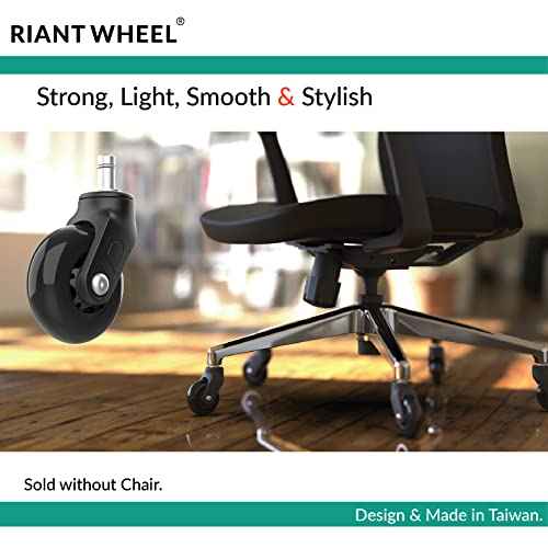Riantwheel, Office Chair Wheels Replacement Rubber Chair casters for Hardwood Floors and Carpet, Set of 5, Office Chair Caster (Black)