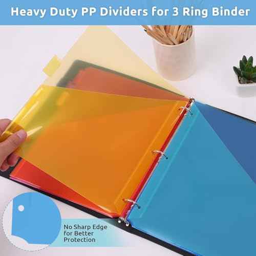SKYDUE Binder Dividers with Tabs and Pockets,8 Tab Dividers for 3 Ring Binder, Plastic Binder Dividers with 2 Pockets & 16 Blank Labels, Blue