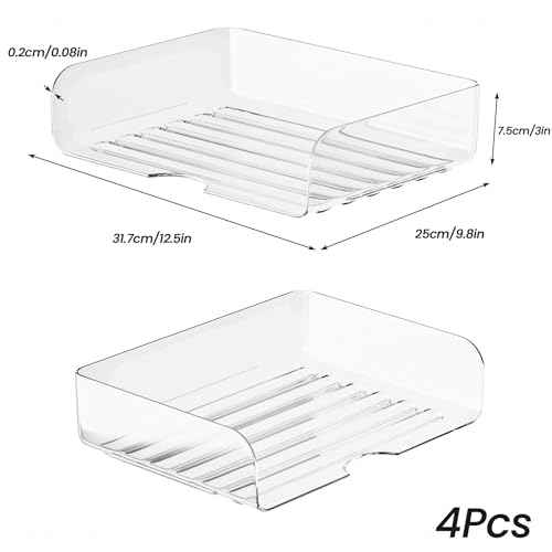 Tomorotec Desk Letter Tray Set, A4 Size Clear PET Stackable Document Organizer Office Desktop File Paper Holder Book Storage Rack Side Load Anti-Skid Stacking Support Convex Bottom (4X Landscape)