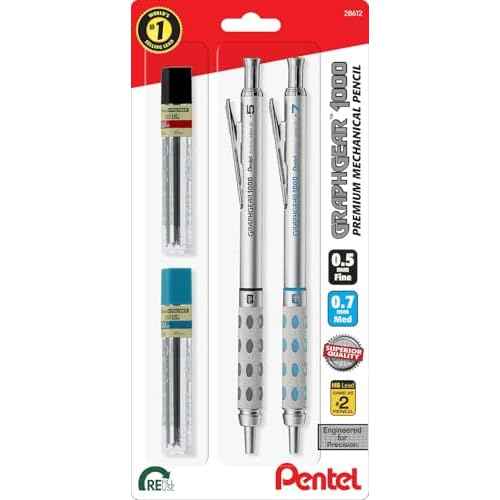 Pentel GraphGear 1000 Automatic Drafting Pencil - Metal Mechanical Pencils 0.5 and 0.7mm with Refill Leads