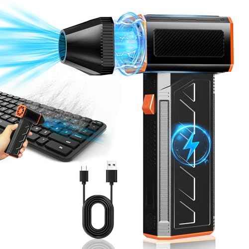 Compressed Air Duster - 130000RPM Electric Air Duster - 3 Gear Adjustable Cordless Jet Dry Blower - Mini Blower Turbo Fan - Rechargeable Air Duster for PC, Keyboard and Car