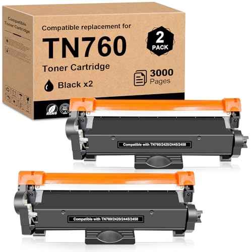 Compatible TN-760 TN760 Toner Cartridge Replacement for Brother TN730 TN 760 TN-730/TN-760 TN-760 TN-730 Black Toner for MFC-L2710DW MFC-L2750DW DCP-L2550DW HL-L2350DW HL-L2395DW HL-L2370DW Printer