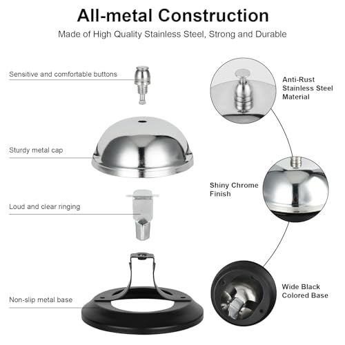 Stainless Steel Desk Call Bell 3.3 Inch Diameter for Hotels & Offices - 2 Pack