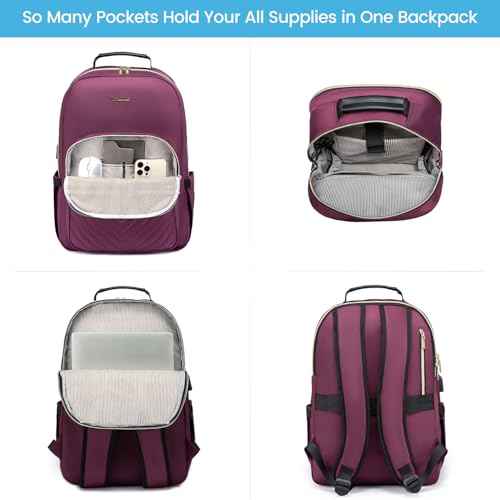 LOVEVOOK Laptop Backpack for Women 17.3 inch,Cute Womens Travel Backpack Purse,Professional Laptop Computer Bag,Waterproof Work Business Teacher Bags Carry on Backpack with USB Port,Deep-Purple