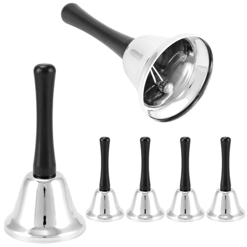 QWORK 6 Pack Silver Hand Bells - Loud Call Bells for Elderly, Teachers, Reception Desks