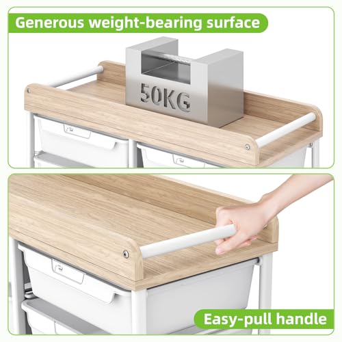 APEXCHASER White 10-Drawer Rolling Storage Cart with Wooden Top - Home & Office