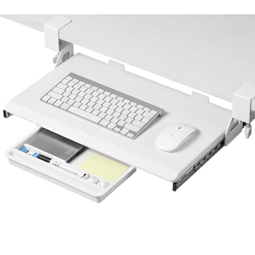 ETHU Keyboard Tray Under Desk, 19.7" X 12.2" Small Size C Clamp Keyboard Drawer Under Desk, Computer Keyboard Stand Slide Pull Out, Ergonomic Keyboard Tray for Home, Office(White)