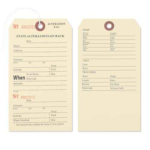 500 Pack Button Slotted Alteration Tag with Attached String 3.5 x 6.25 Inches Manila Paper Numbered Repair Tags, Two Part, Two Sided