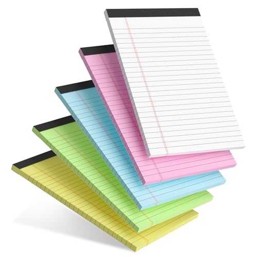 Multicolor 5 Pack 5x8 Legal Notepads - College Ruled, Perforated, Thick Paper