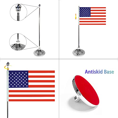 USA Flag Desk Flags 2 Pack with Stand Small Mini Table Decorations