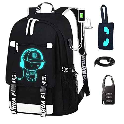 School Backpack for Boys Print Backpack Teenagers Anime Large School Bag Outdoor Reflective Daypack.Luminous Pattern Travel Laptop Backpack - With Usb Charging Port Headphone port