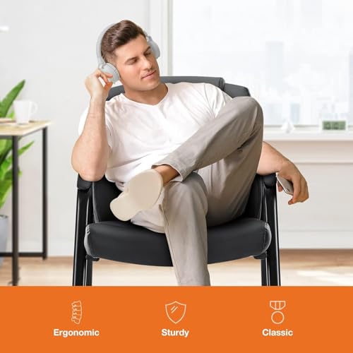 Sweetcrispy Waiting Room Chairs, PU Leather Big and Tall No Wheels Executive Office Chair with Padded Arms for Reception Conference Room Lobby