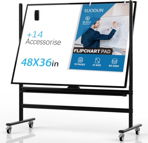 Suodun Black 48x36 Inch Double-Sided Magnetic Rolling Whiteboard
