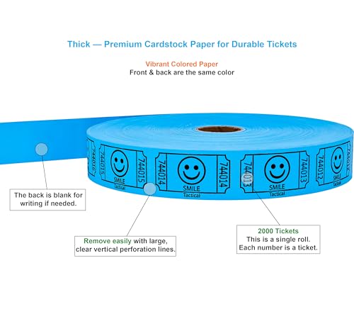 Tacticai Blue 2000 Smile Raffle Tickets - Single Roll for Events & Fundraisers