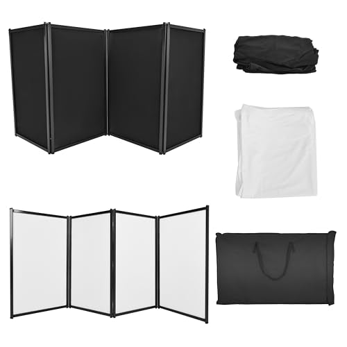 HECASA Portable DJ Facade Booth with Black & White Scrims, Steel Frame, 4 Panels