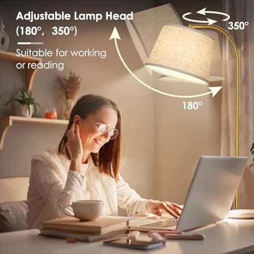 Arc Floor Lamp with Remote Control,64" Modern Standing Lamp with Stepless Dimmable, 3 Colors Temperature and 350¡ÆH/180¡ÆV Rotatable Shade,Gold Arc Floor Lamps for Living Room(with 9W Bulb)