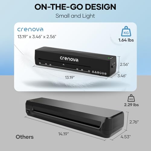 Crenova Black A4 Laminator Machine with 10 Laminating Sheets - Fast & Portable