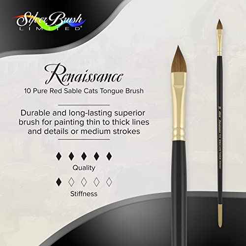 Silver Brush Limited 7110-10 Renaissance Cats Tongue Paintbrush for Oil, Watercolor, Gouache, Inks, Dyes, Fluid, & Flow Acrylic, Size 10, Long Handle
