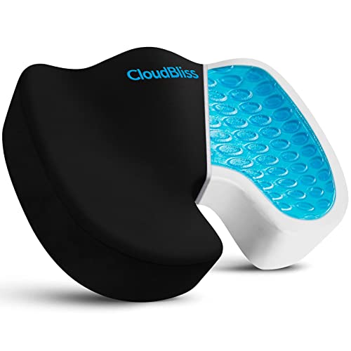 CloudBliss Large Black Gel Memory Foam Seat Cushion for Long Sitting