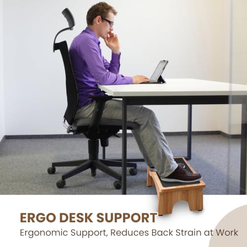 StrongTek Ergonomic Wooden Foot Stool with 3 Angles - Non-Slip Office Footrest