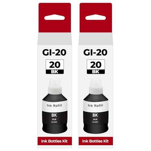 Compatible with Canon PIXMA G6020 G7020 GI-20 Black Ink Refill Bottles for Canon 20 GI-20 GI20 GI 20 Black Ink Bottles Refill G6020 G7020 G5020 MegaTank Printer, High Yield GI10 GI 20 170ml, 2 Pack