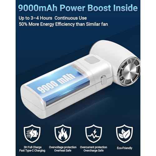 Handheld Mini Turbo Fan 120000RPM 6-Speed Turbo Power 9000mAh Portable High Speed Cooling Personal Fan with Digital Display LED Light for Travel Beach Camping (White)