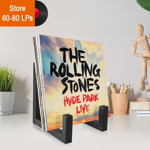 Picowe Vinyl Record Storage Holder, Large 8" Black LP Record Holder Vinyl Display Rack Organizer for Albums, Metal Record Display Stand