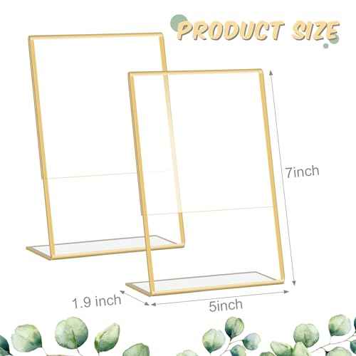 Yulejo 24 Pack 5 x 7 Inch Sign Gold Acrylic Holder Gold Picture Frames Bulk Clear Double Sided Table Number Menu Holders Desktop Vertical Stands for Wedding Office Restaurant Art Photo Flyer Display