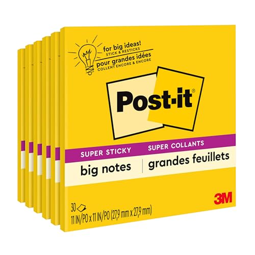 Post-it Super Sticky Big Notes, 11 in x 11 in, 1 Pad, 30 Sheets/Pad (BN11) - Pack of 6