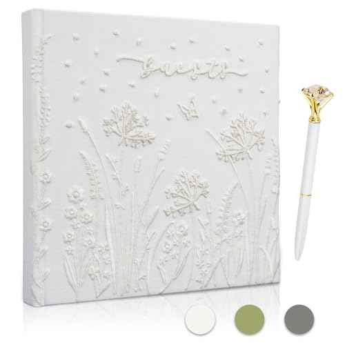 Embroidered Wedding Guest Book?The Perfect Polaroid Guest Book for Wedding Receptions£¬ Birthdays, Baby Showers, and Special Events with 3 Photo Corner Stickers+ 3 DIY pens+1 Diamond Pen(Cream)