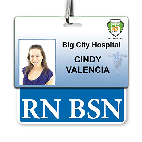 Specialist ID RN BSN Badge Buddy - Horizontal 2-Sided, Heavy Duty, Spill & Tear Proof Card 3 3/8 x 3 1/8 in, Blue
